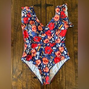 Chic Soul Red and Blue Floral One Piece Swimsuit